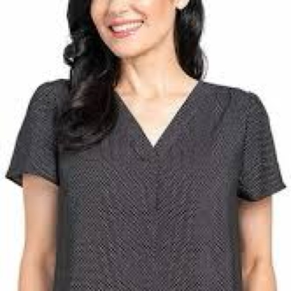 Hilary Radley Tops - V-Neck Top with Black and White Polka Dots